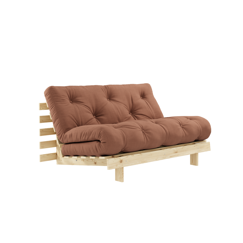 KARUP DESIGN Hnědá rozkládací pohovka ROOTS s konstrukcí ze světlého dřeva 140x200 cm