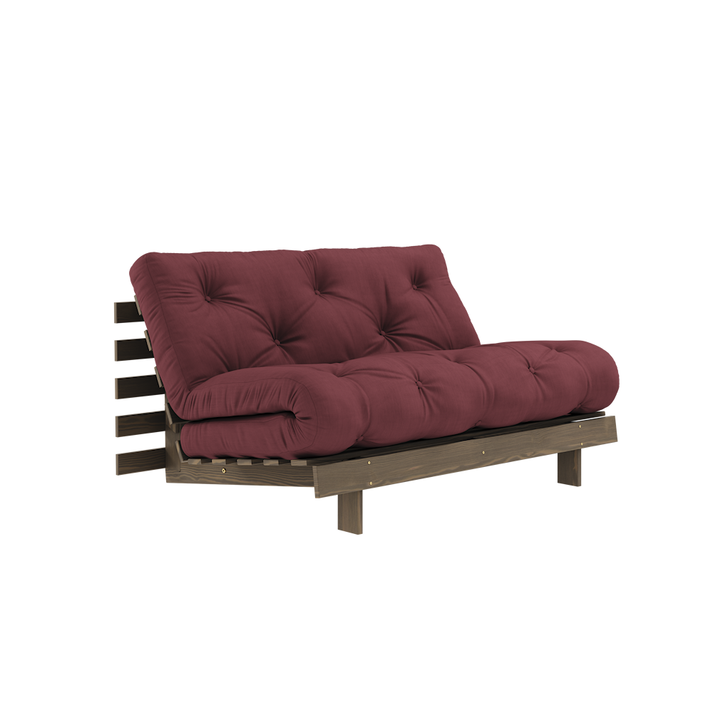 KARUP DESIGN Vínová rozkládací pohovka ROOTS s konstrukcí z tmavě hnědého dřeva 140x200 cm