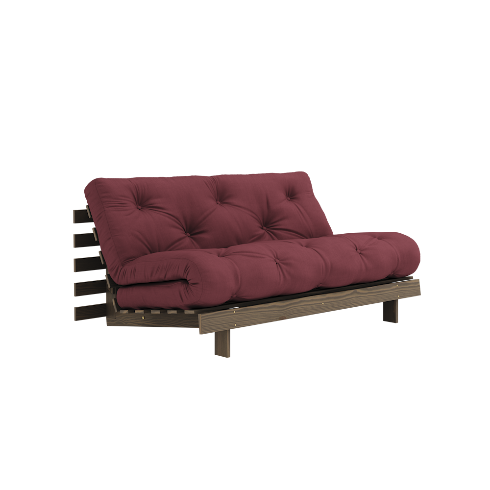 KARUP DESIGN Vínová rozkládací pohovka ROOTS s konstrukcí z tmavě hnědého dřeva 160x200 cm