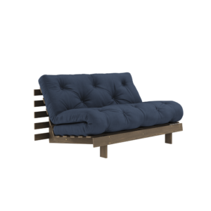 KARUP DESIGN Námořnicky modrá rozkládací pohovka ROOTS s konstrukcí z tmavě hnědého dřeva 140x200 cm