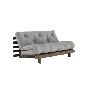 KARUP DESIGN Šedá rozkládací pohovka ROOTS s konstrukcí z tmavě hnědého dřeva 160x200 cm