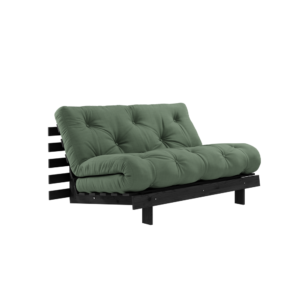 KARUP DESIGN Olivově zelená rozkládací pohovka ROOTS s konstrukcí z černého dřeva 140x200 cm